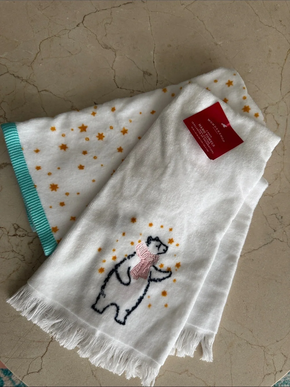 Wondershop Hand Towels with Polar Bear Embroidery and Yellow Stars ⭐️ 2 pack NWT